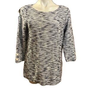 Talbots Navy and White Metallic Knit Sweater M